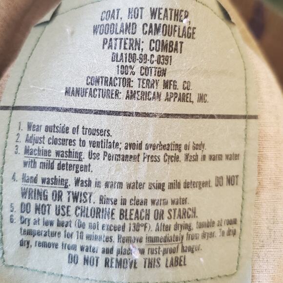US Army Hot Weather Woodland Camo Combat Size M Regular Coat - Picture 6 of 8